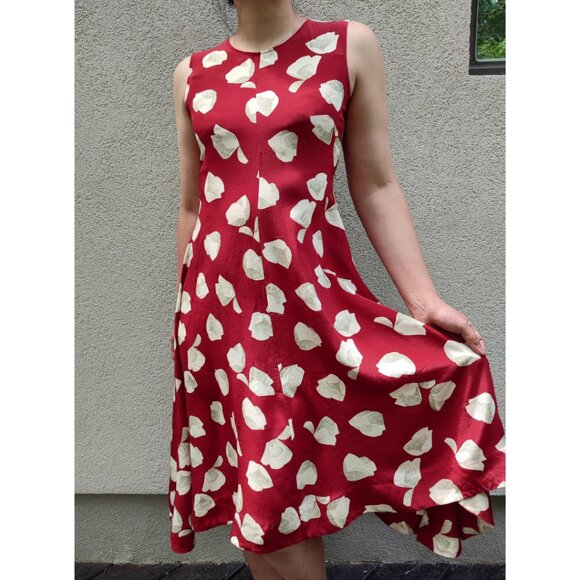 Vintage Theory silk floral red asymmetrical dress / sleeveless midi dress - Picture 7 of 9